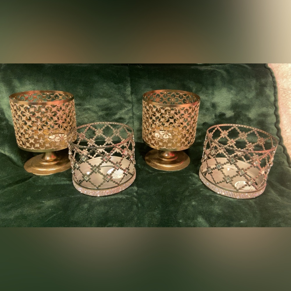 6 Retired Bath & Body Works 3 Wick Candle Holders with Intricate Elegant Designs